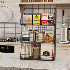 X-cosrack foldable basket with five hooks for versatile hanging storage.