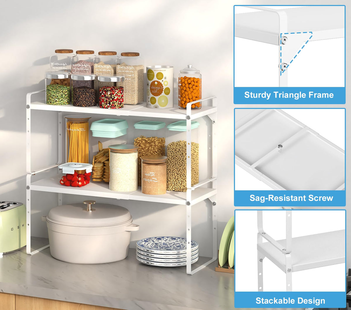X-cosrack four-pack kitchen organizer setup in a cabinet