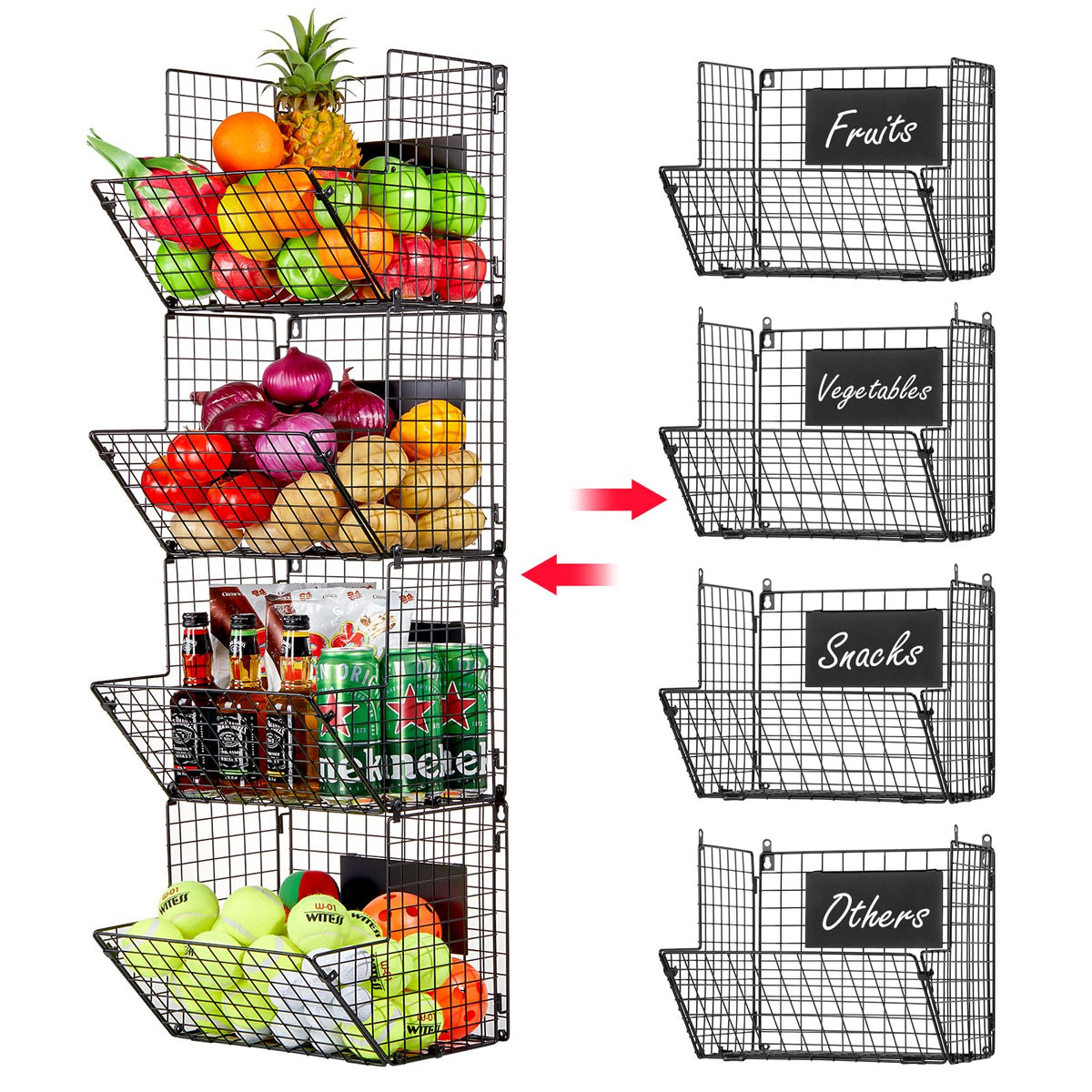 X-cosrack four-tier wall-mount basket for spacious pantry storage.
