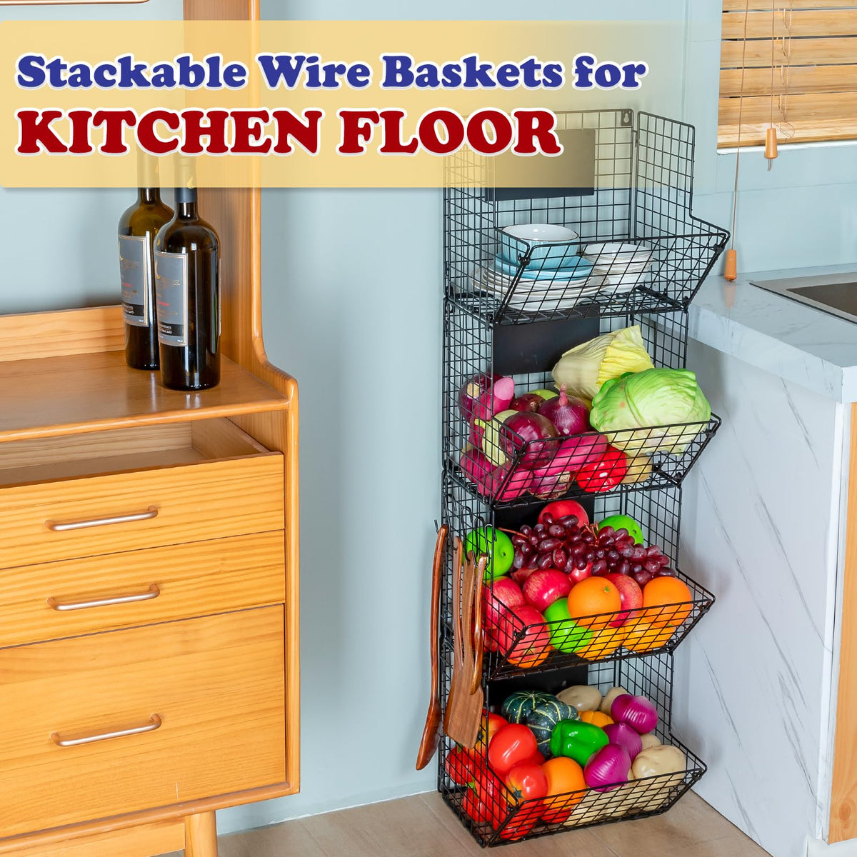 X-cosrack versatile storage for fruits, vegetables, towels, and toiletries.