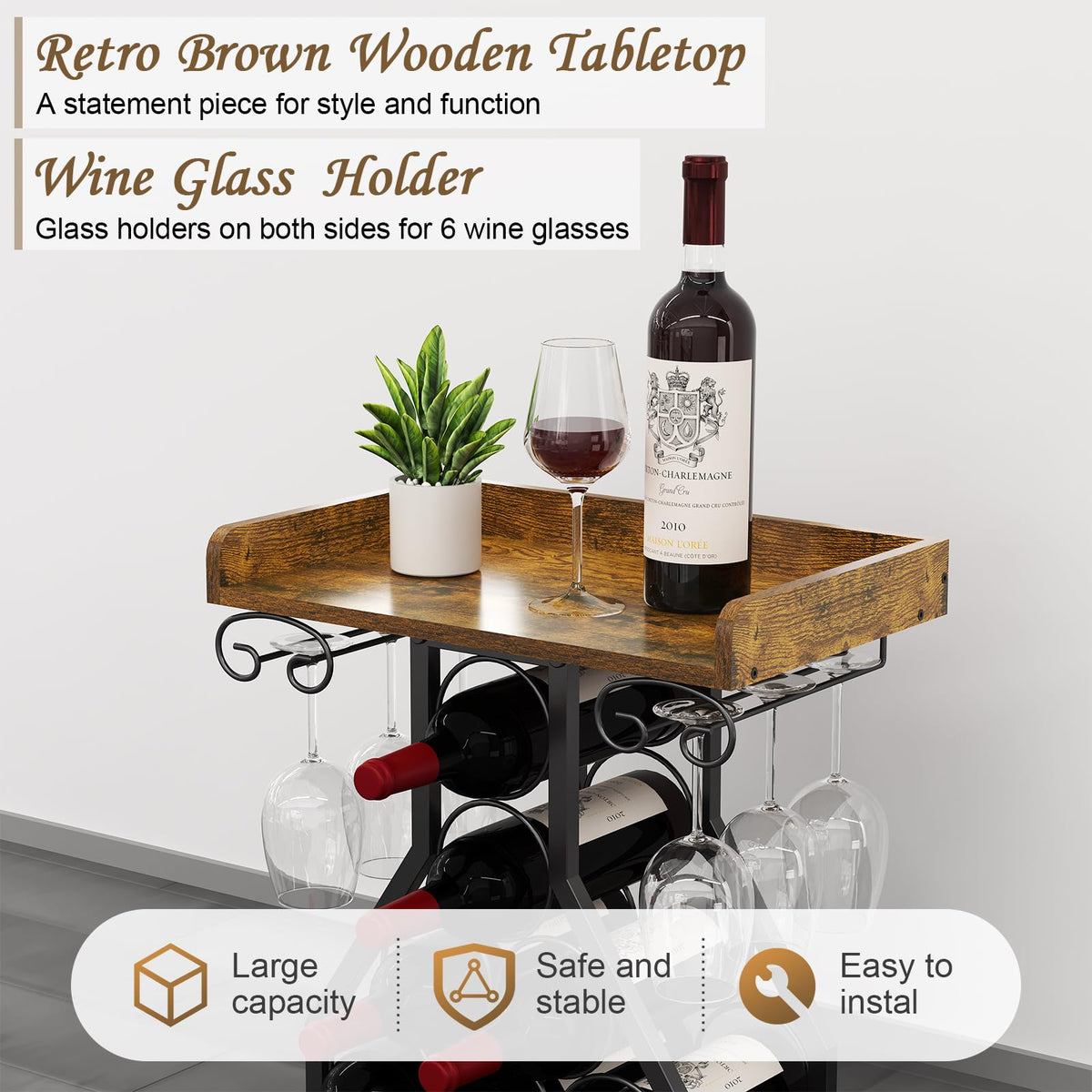 X-cosrack glass holders on the sides for easy access