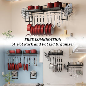 X-cosrack two-tier grid shelves display ample cookware storage.