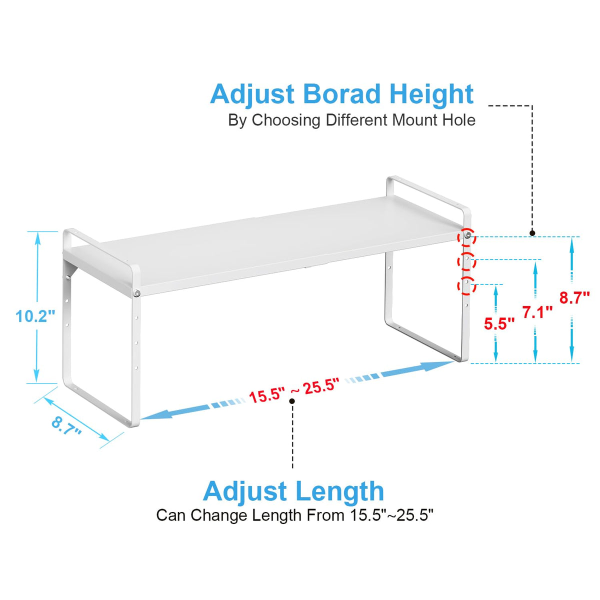 X-cosrack height-adjustable shelves showing customizable fit for cabinets and counters