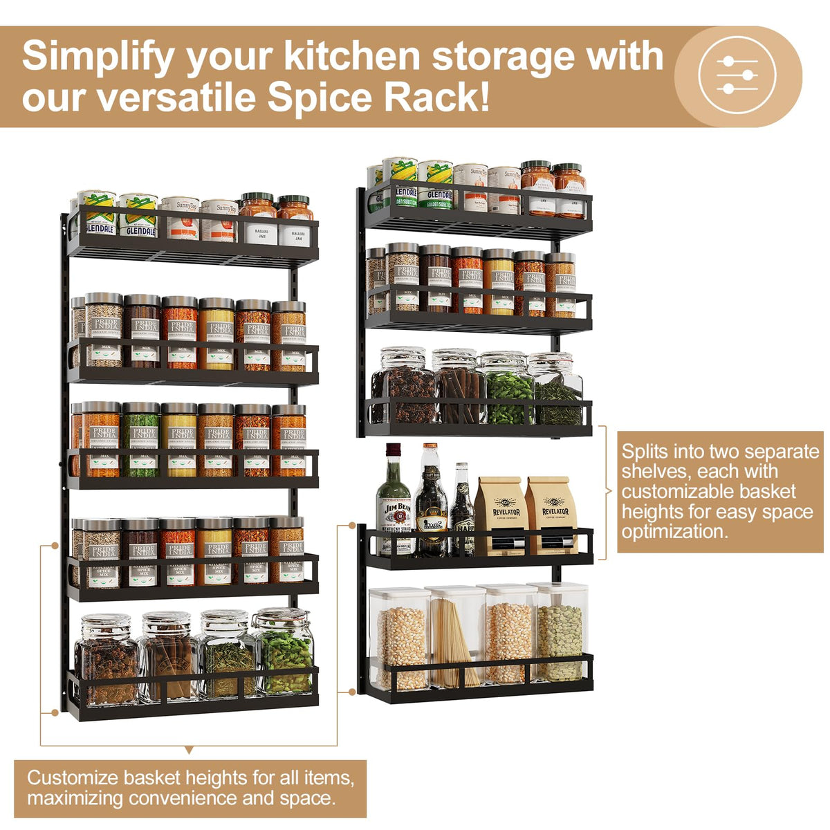 X-cosrack large-capacity jars stay visible and easy to grab.