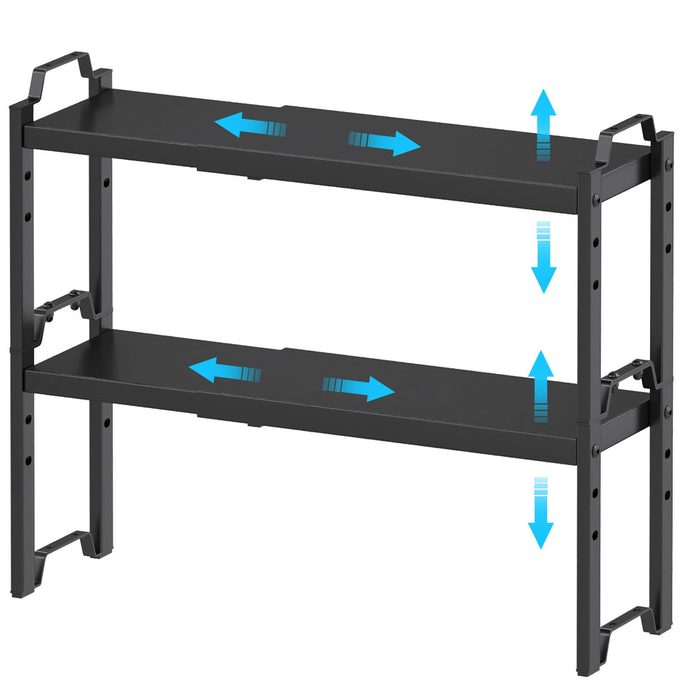 X-cosrack narrow expandable shelf in a kitchen cabinet for organized storage