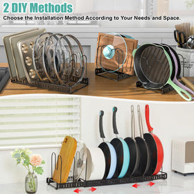 X-cosrack non-slip silicone pads protect countertops while organizing cookware.