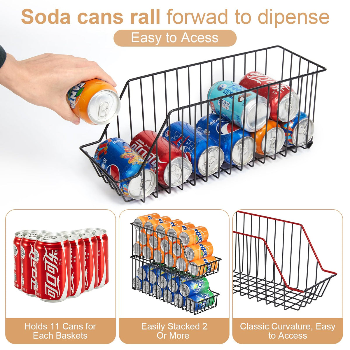 Open design of X-cosrack for quick at-a-glance access to cans