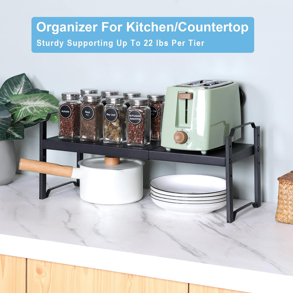 X-cosrack stackable units maximize vertical storage for dishes and spices