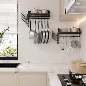 X-cosrack pot lid rack holds eight lids, freeing cabinets.