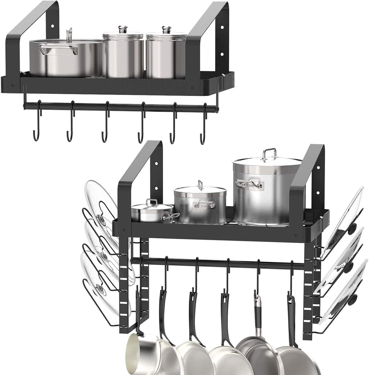 X-cosrack pot racks with towel bar for organized cooking space.