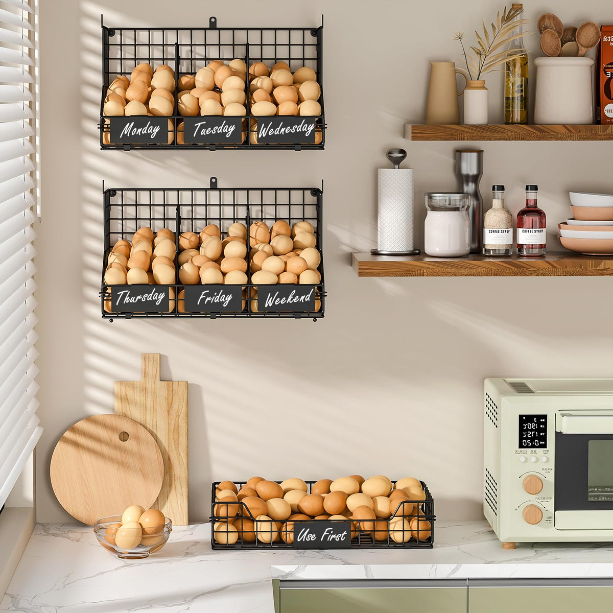 X-cosrack removable labels help categorize eggs, onions, or potatoes with clear labeling.