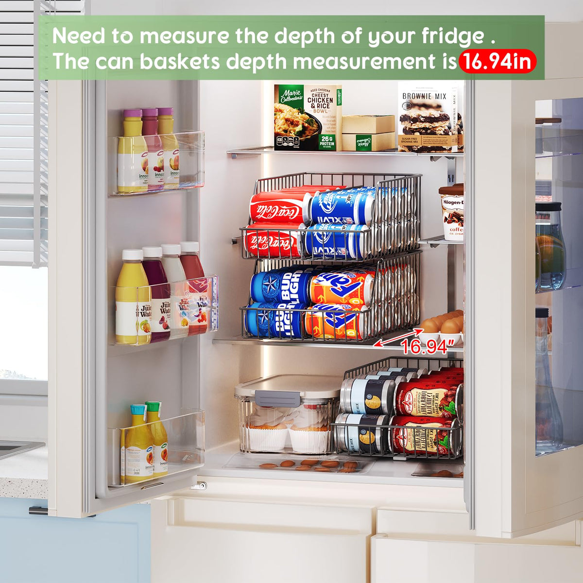 X-cosrack space-saving design frees shelf room while keeping items visible.