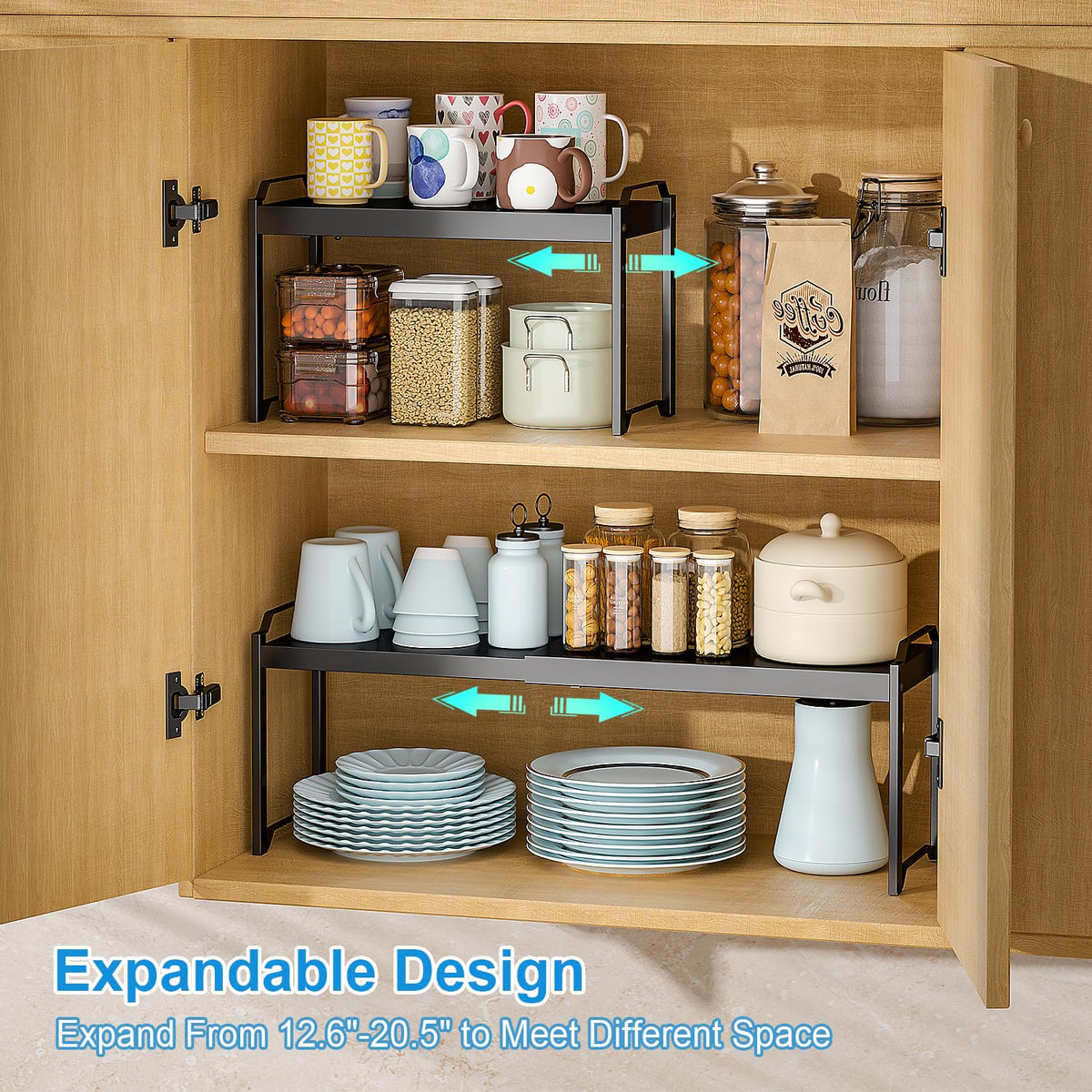 X-cosrack spice rack on counter keeps bottles within easy reach.