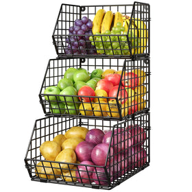 X-cosrack stackable baskets on counter for organized produce