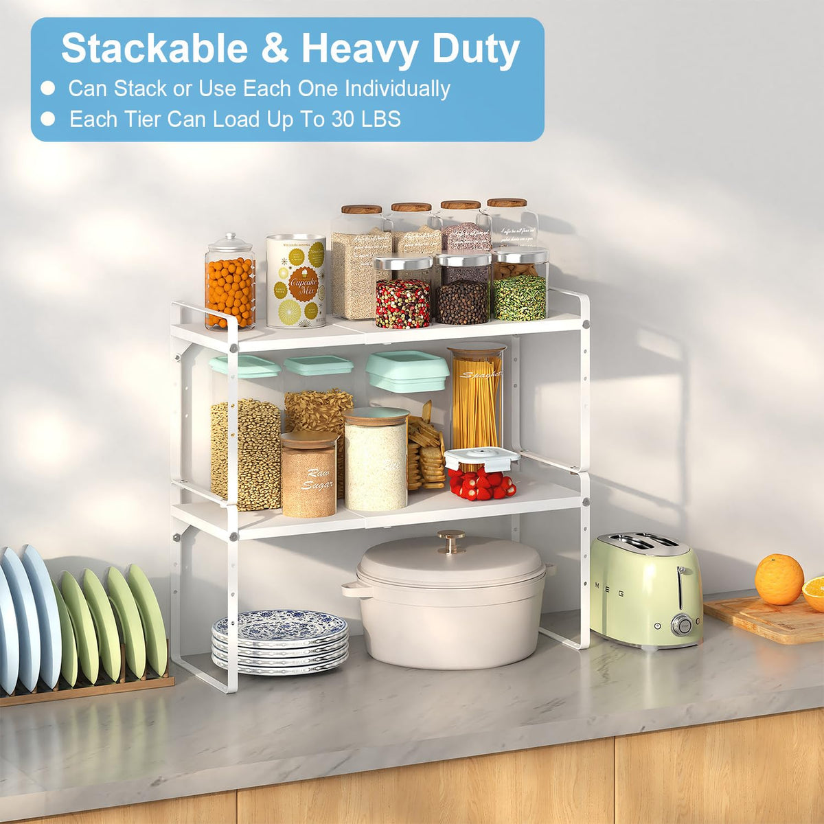 X-cosrack stiffened shelf with back braces for sturdy kitchen storage