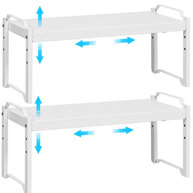 X-cosrack two-pack expandable shelves extend to fit spaces, boosting counter organization