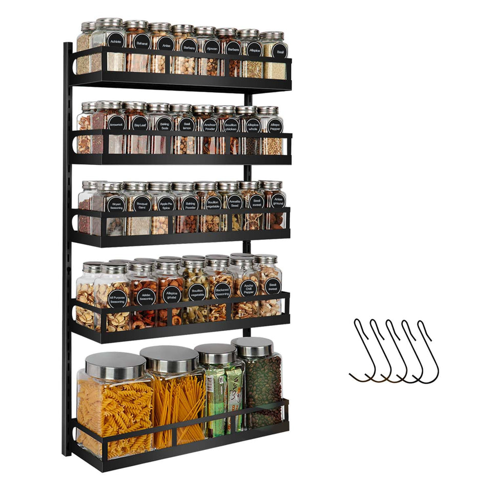 X-cosrack wall-mount spice rack keeps jars organized and within reach.