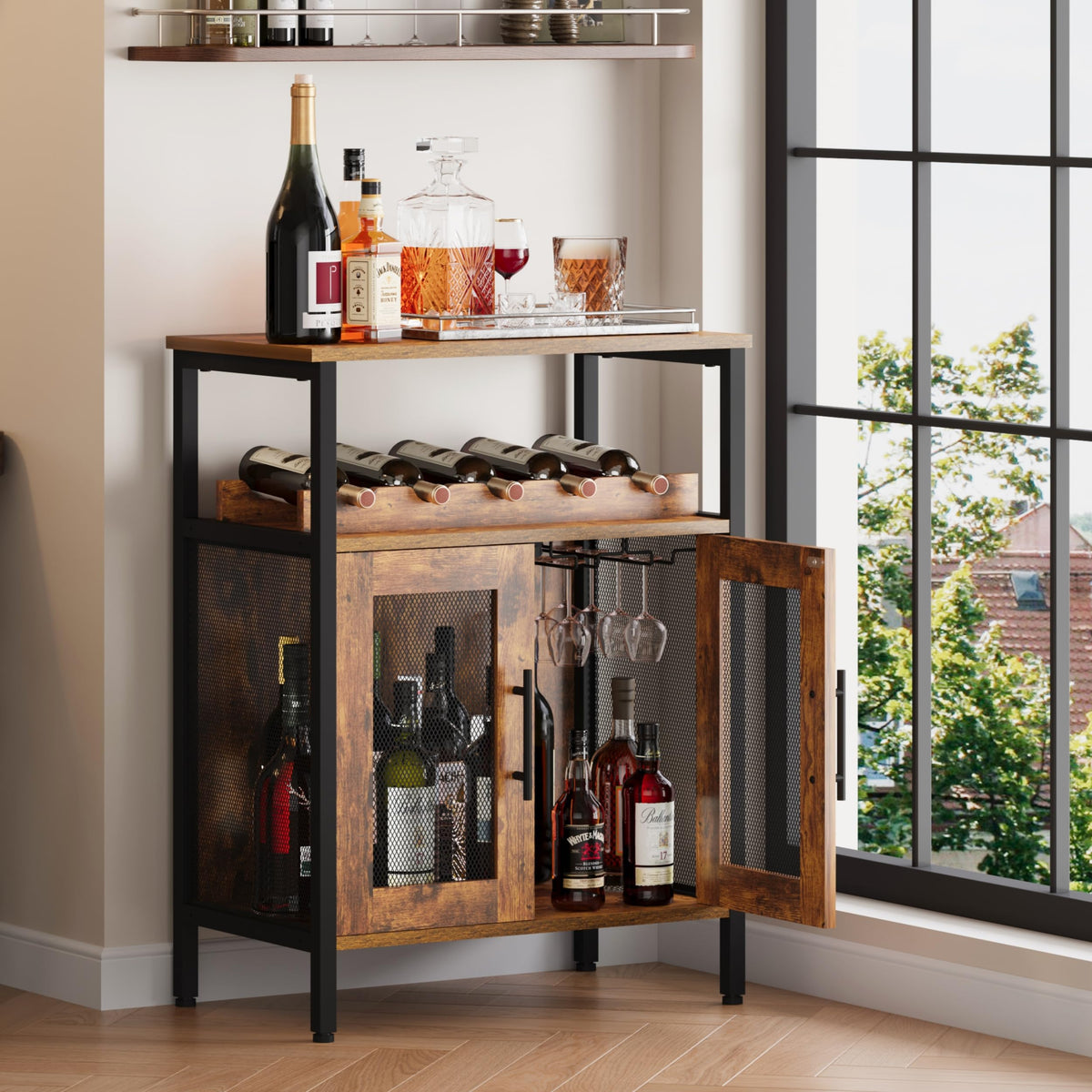 X-cosrack wine bar cabinet with detachable wine rack for organized entertaining.