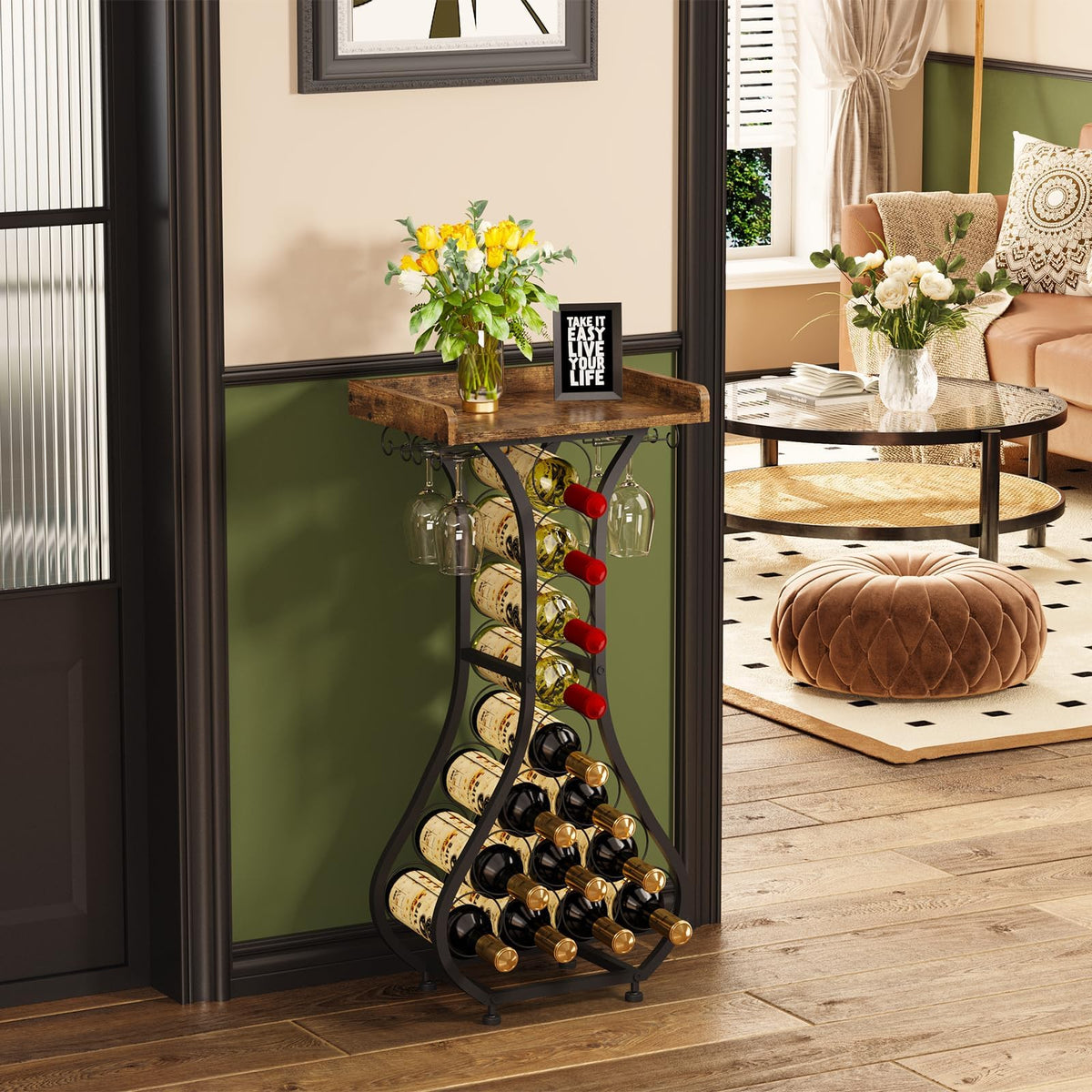 X-cosrack wooden top mini bar table adds rustic charm to your home bar