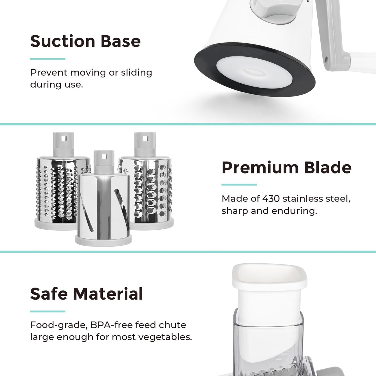 X Home rotary cheese grater drum blades easy to detach for quick cleaning.