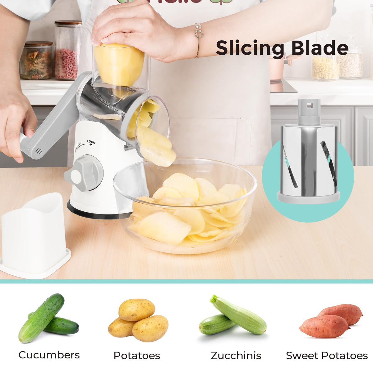 X Home rotary cheese grater with strong suction base for stable prep.
