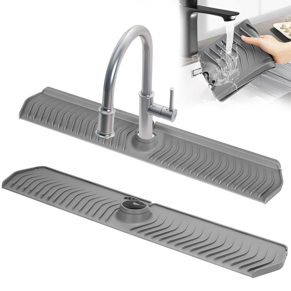 XAUXAGL kitchen sink faucet mat folded gray protects countertops from splashes