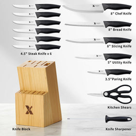 XANAPON complete 14-piece pro knife set organized for daily cooking