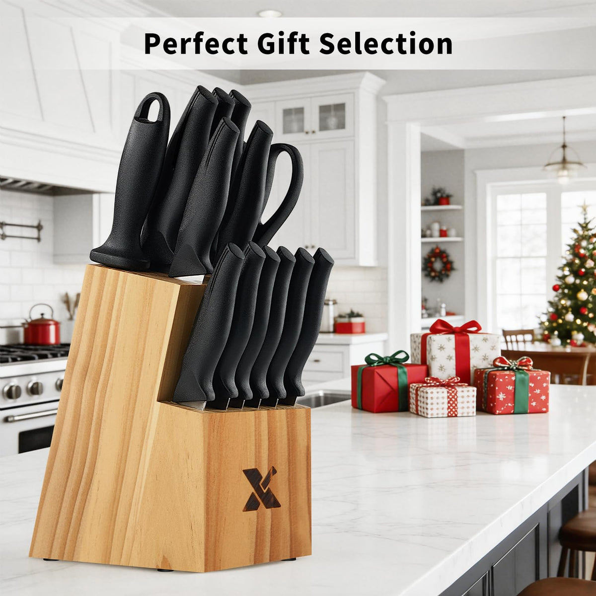 XANAPON gift-ready wooden knife block for stylish counter storage