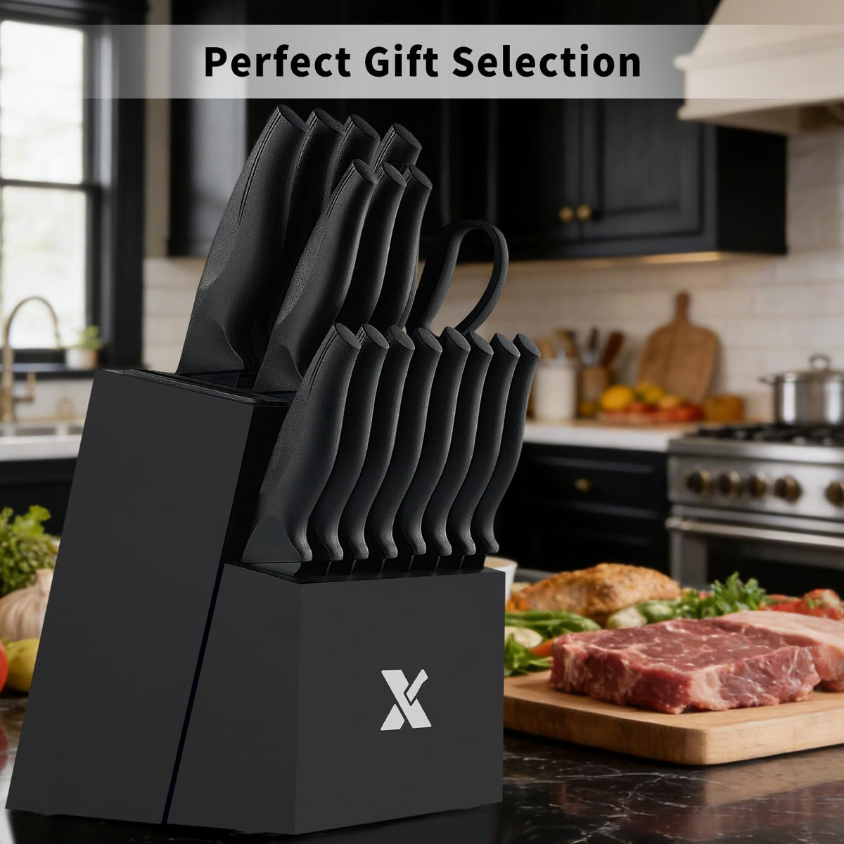 XANAPON knife block with built-in sharpener keeps blades sharp