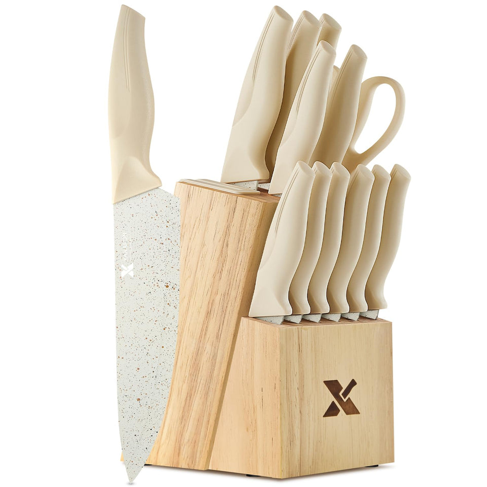 XANAPON knife set block with built-in sharpener for easy edge maintenance