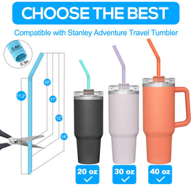 XANGNIER pastel color 14-inch silicone straw for Stanley 30oz, flexible and bite-friendly.