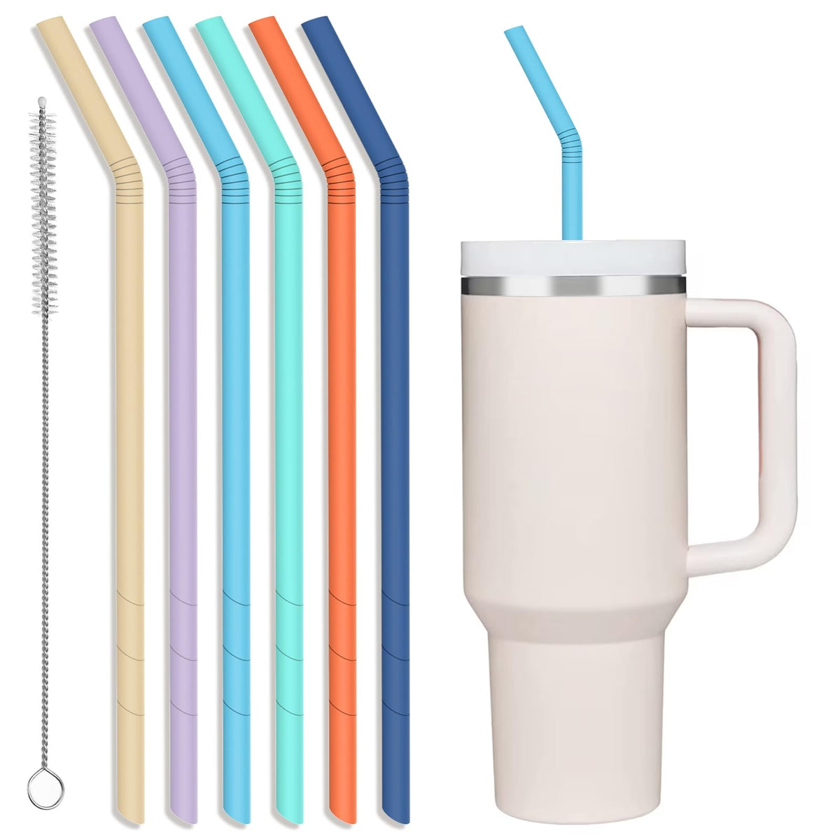 XANGNIER pastel color 14-inch silicone straw for Stanley 40oz, durable and easy to clean.