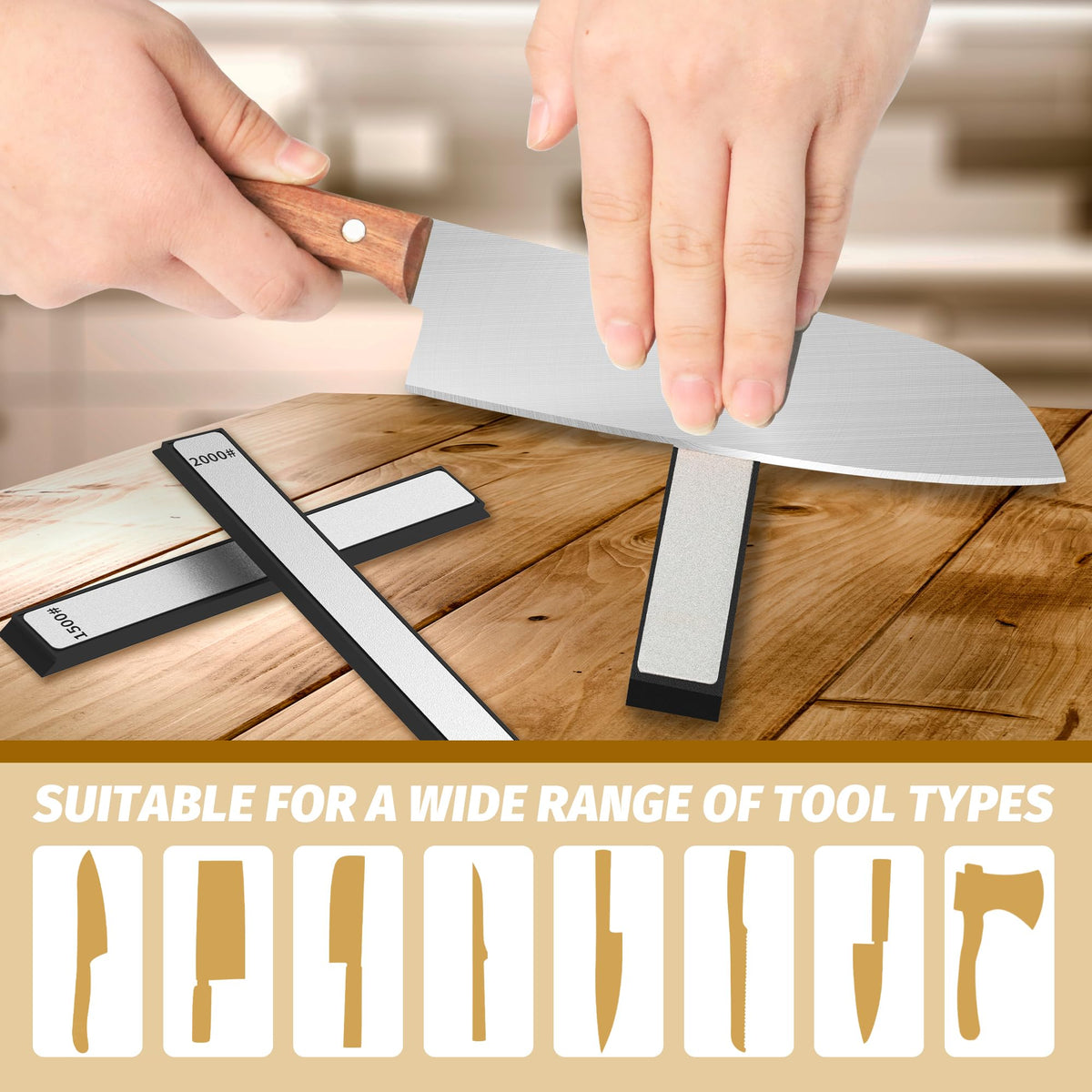 XARILK 800-grit diamond stone for smoothing edges on everyday cutlery.
