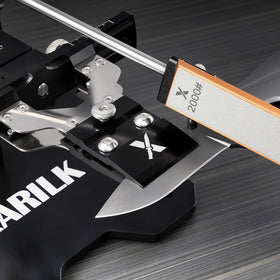 XARILK knife clamp in action demonstrates reliable sharpening setup for field use.