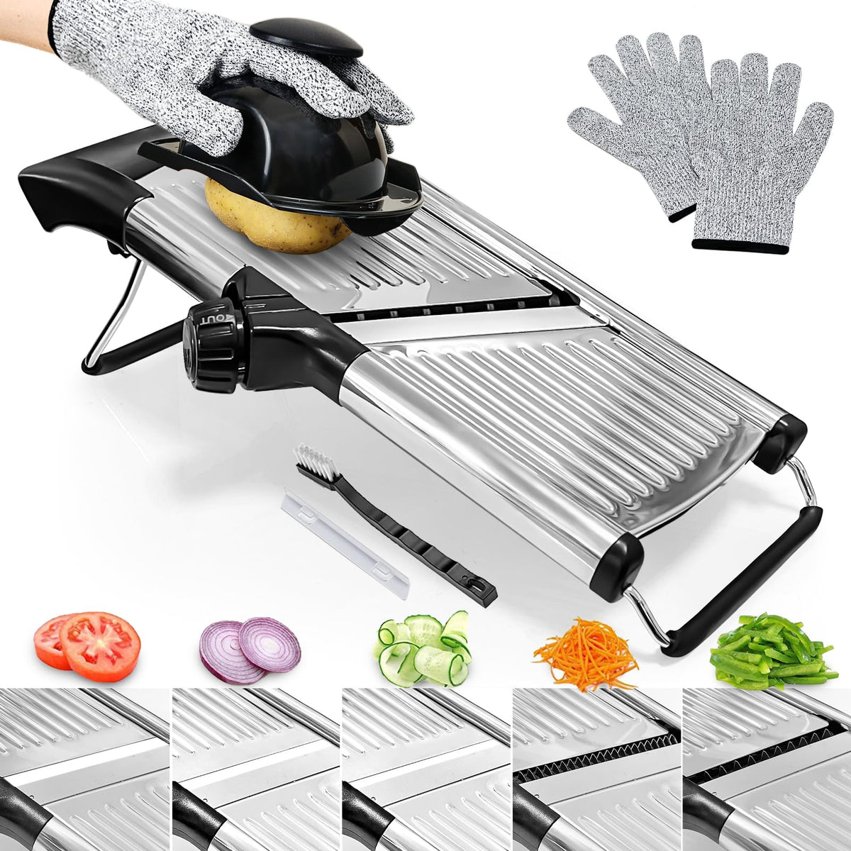 XAYCDEHN mandoline slicer setup for safe, hands-free slicing at home.