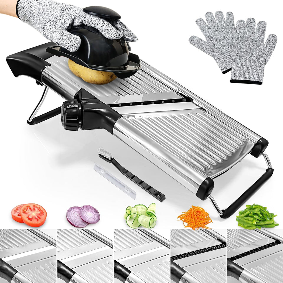 XAYCDEHN mandoline slicer setup for safe, hands-free slicing at home.