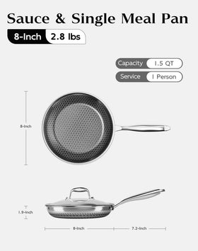 XBM 8-inch stainless steel skillet highlighting durable tri-ply construction for even heating
