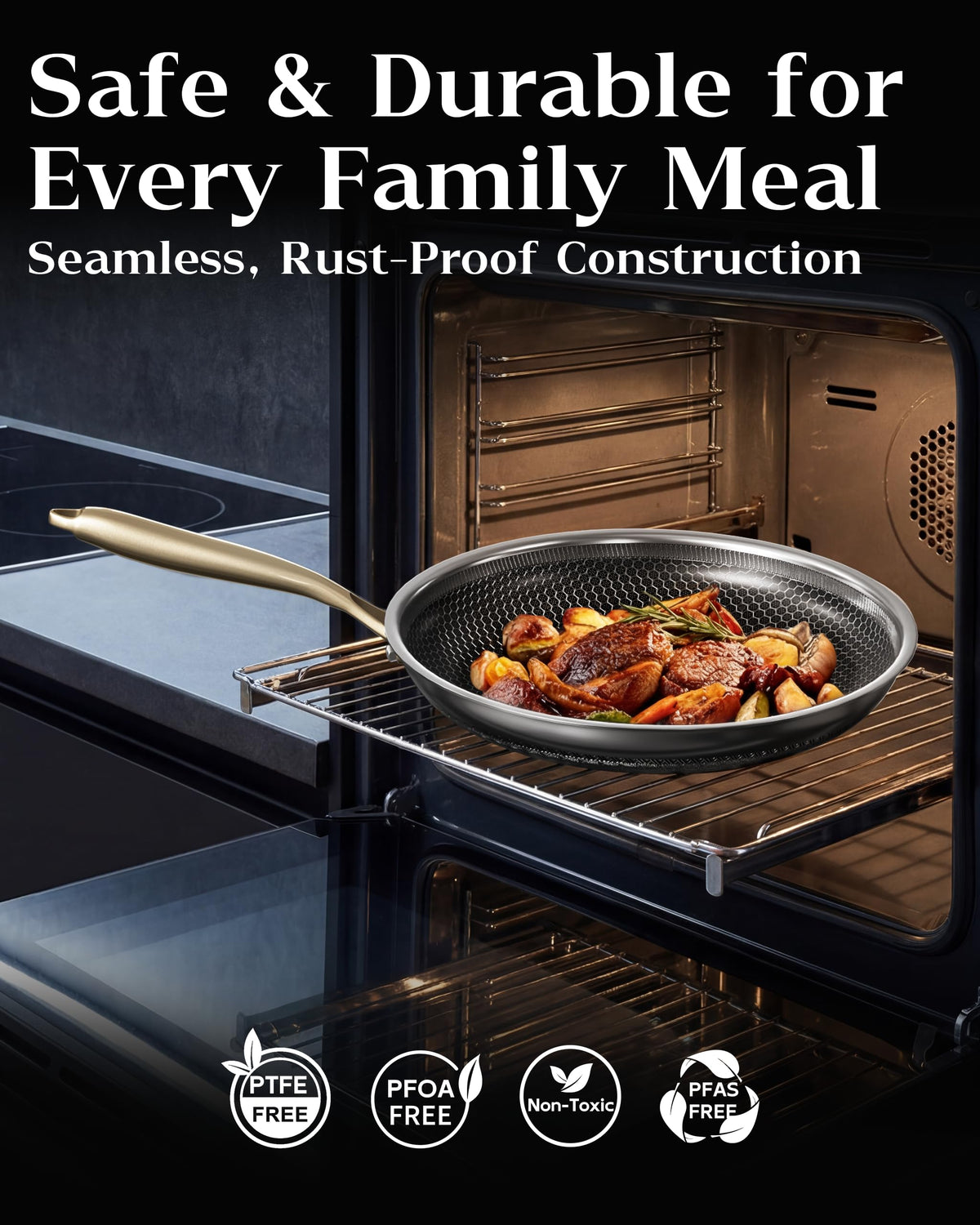XBM dishwasher-safe pan makes cleanup quick after family meals.