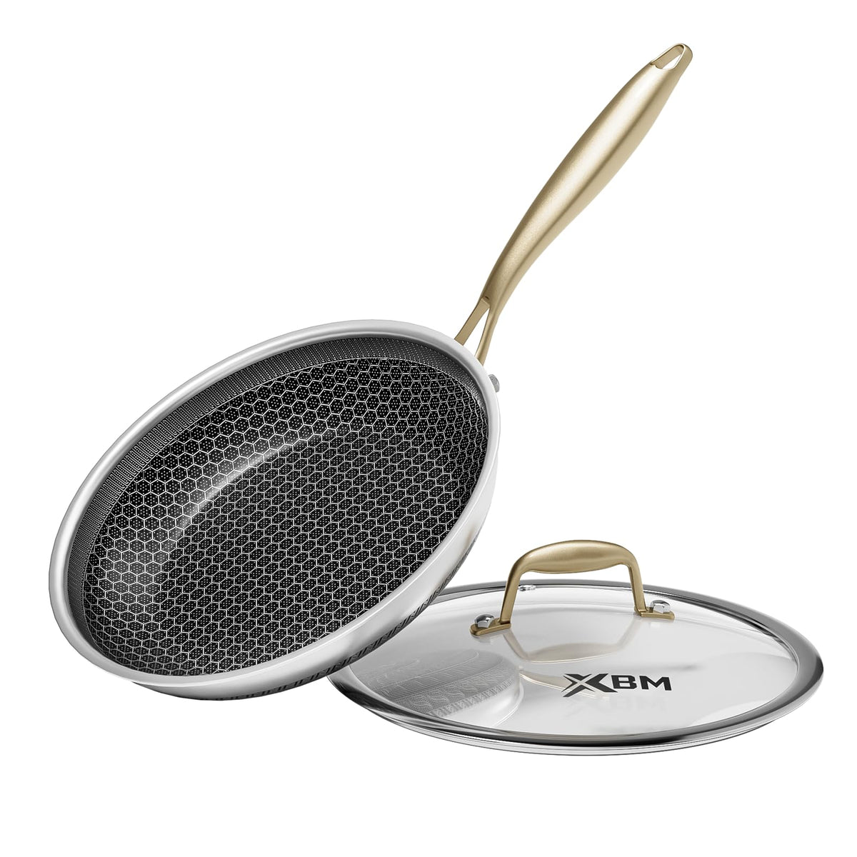 XBM honeycomb nonstick pan with lid for oil-free cooking