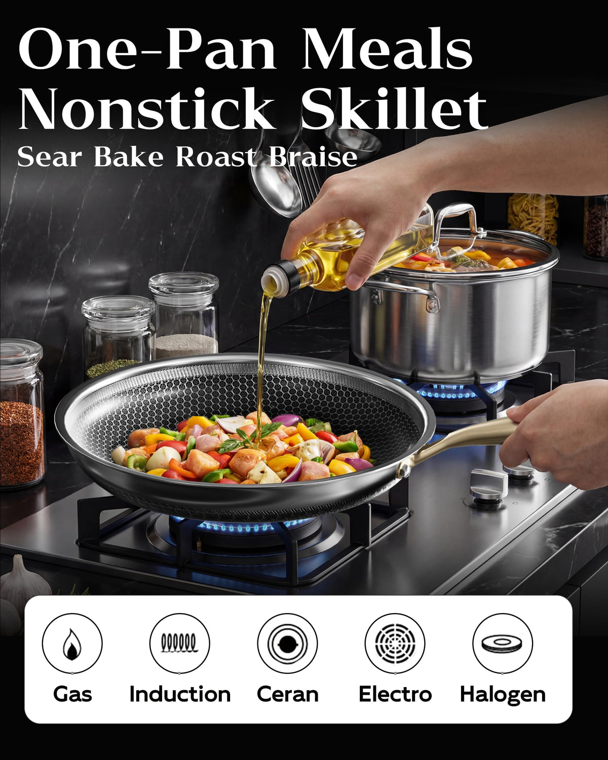 XBM induction-compatible skillet heats evenly on induction
