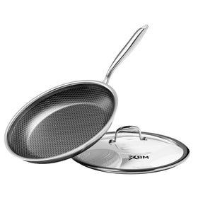 XBM nonstick frying pan with lid 10 inch for controlled simmering and splatter containment