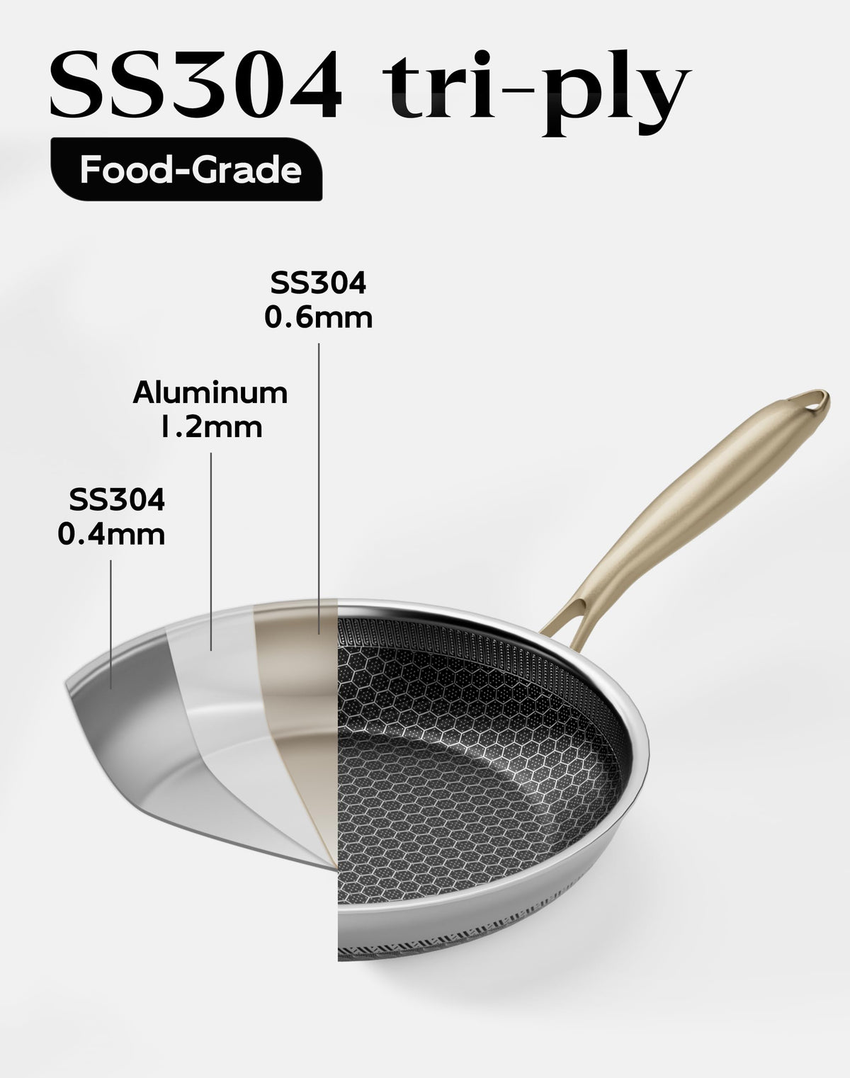 XBM tri-ply stainless steel construction long-lasting cookware