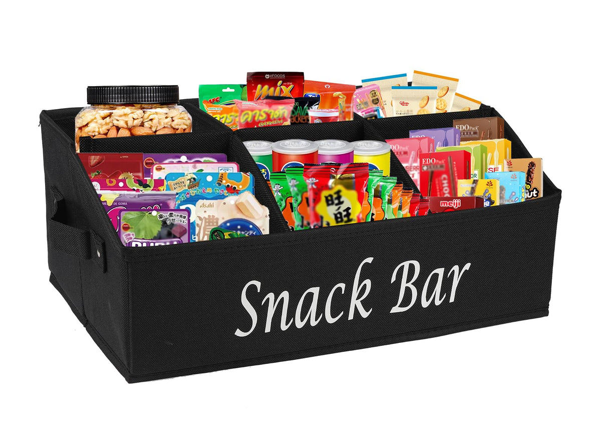 Xbopetda snack organizer on countertop with six compartments for easy access.