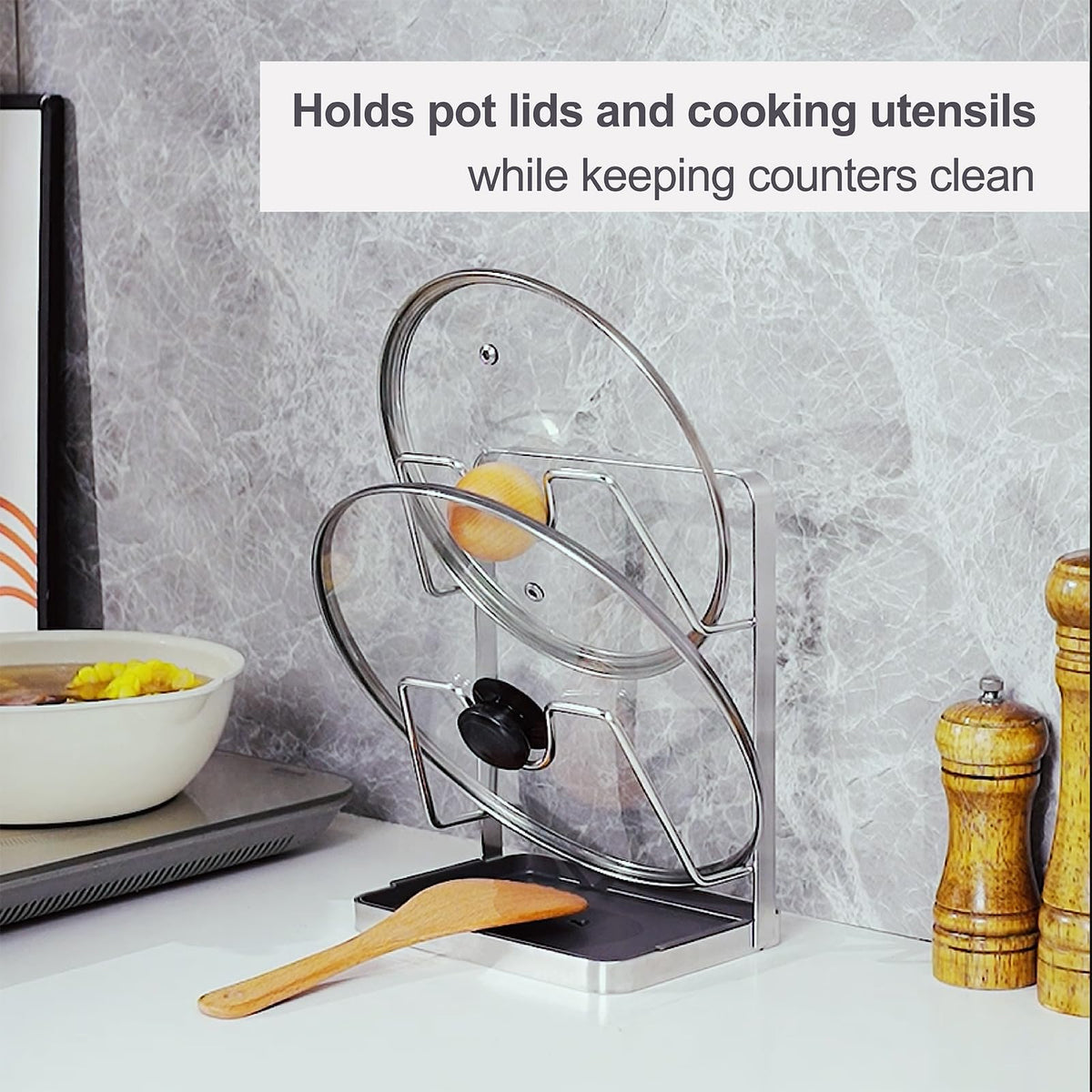 XCCK 304 stainless steel lid holder ensures durability during busy cooking.