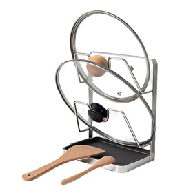 XCCK pot lid holder on stove top keeps lids organized for easy access.