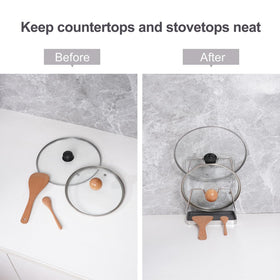 XCCK space-saving lid stand fits two lids neatly.