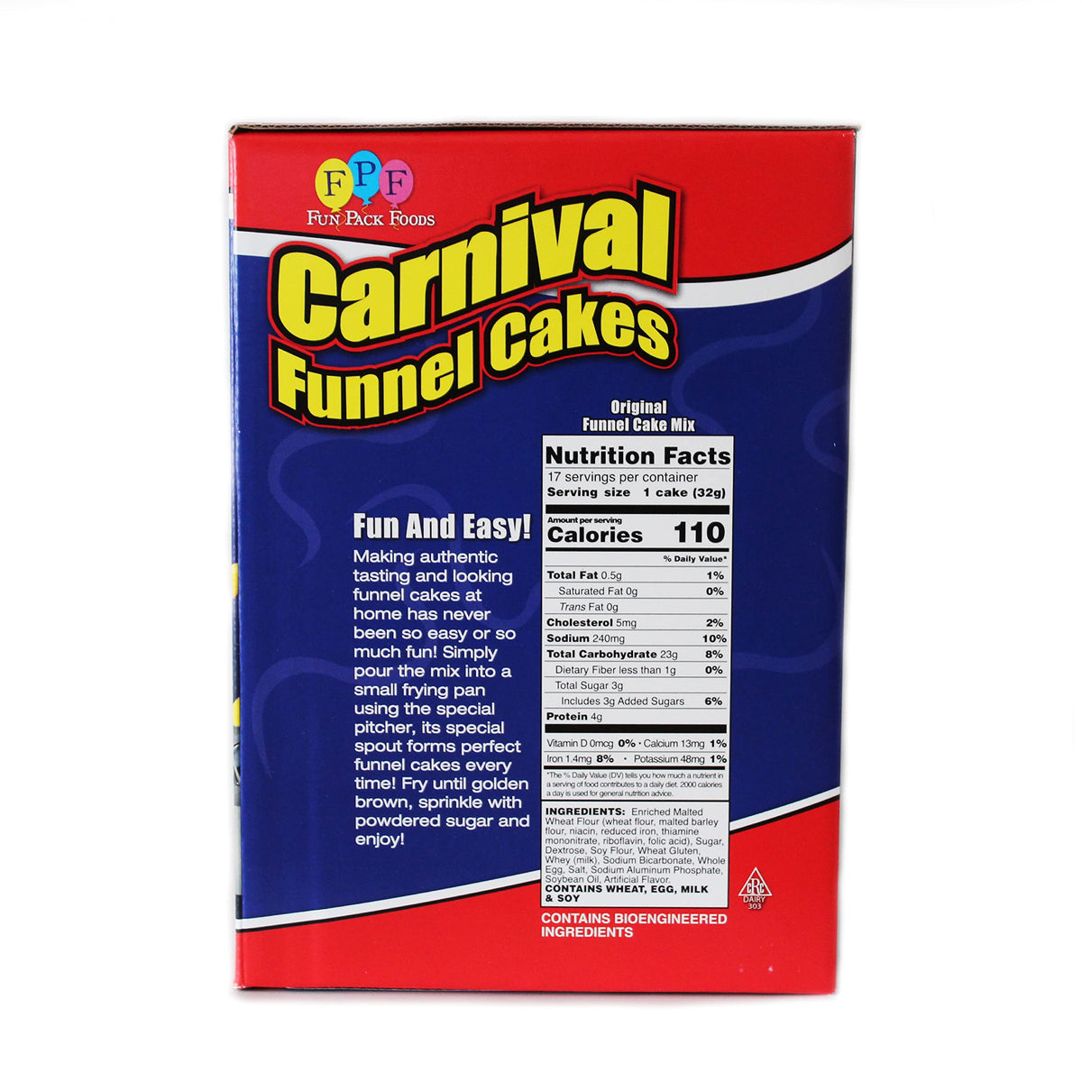 Xcell International funnel cake mix kit dusts sugar on hot cakes