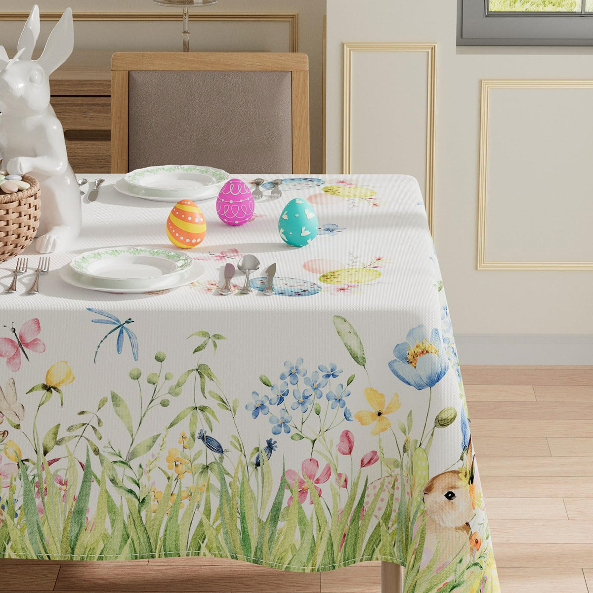 XCHI Butterfly Rabbits Easter table cover enhances decor and resists stains.