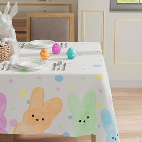 XCHI Colorful Dots Bunny Tablecloth on a dining setup for versatile use