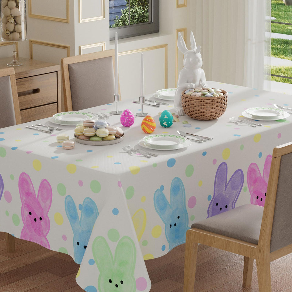 XCHI colorful dots bunny watercolor tablecloth for vibrant Easter dining